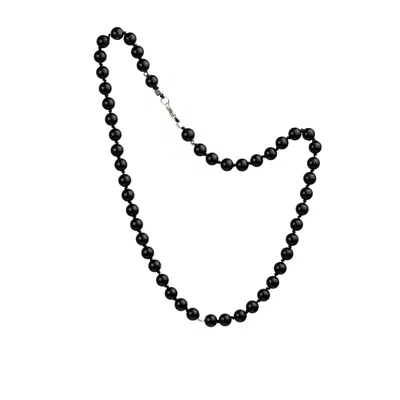 Amonta Men's Black / Silver Black Onyx Silk Necklace With Silver Cube In Black/silver