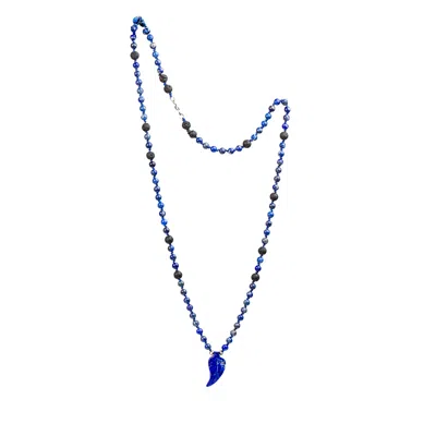 Amonta Men's Blue / Black / Silver Lapis Lazuli, Lava Stone Silk Necklace In Multi
