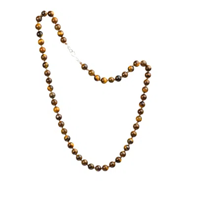 Amonta Men's Brown / Silver Tiger Eye Silk Necklace In Multi