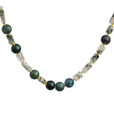 Amonta Men's Silver Moss Agate & Tourmaline Quartz Silk Necklace-kindred