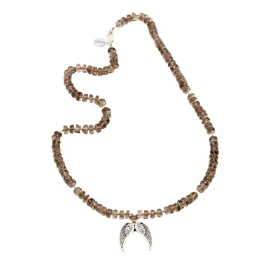Amonta Women's Brown / Silver Smoky Quartz Angel Wings Silver Necklace In Burgundy