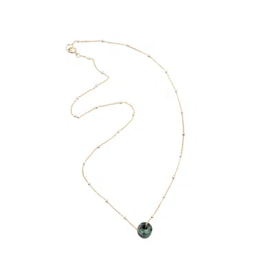 Amonta Women's Gold / Green Simplicity – Gold-filled Chain With Jade Disc Necklace