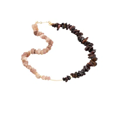 Amonta Women's Gold / Pink / Brown Life Balance – Tiger's Eye & Moonstone Necklace In Multi