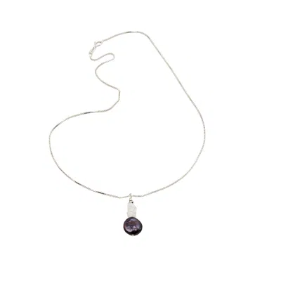 Amonta Women's Grey / Silver / Black Peacock Pearl & Moonstone Silver Necklace In Metallic