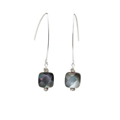 Amonta Women's Silver / Grey / Black Black Mother Of Pearl & Rough Diamond Drop Earrings In Multi