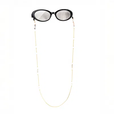 Amonta Women's Yellow / White Yellow Silk Eyewear Holder With Mother Of Pearl & Picasso Jasper In Black