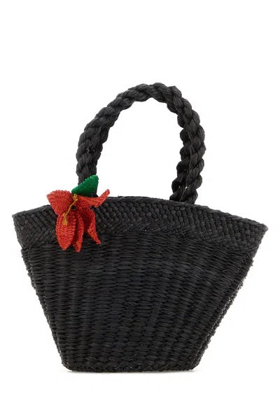 Amor Y Mezcal Black Raffia Bucket Bag