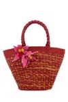 Amor Y Mezcal Multicolor Raffia Bucket Bag In Red
