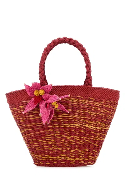 Amor Y Mezcal Multicolor Raffia Bucket Bag In Red