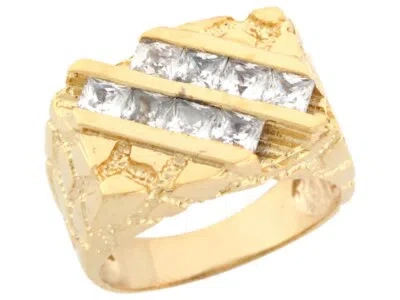 Pre-owned Amoravi 10k Or 14k Gold White Cz Rectangular Nugget Design Contemporary Mens Ring