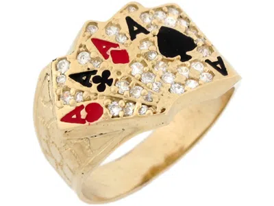 Pre-owned Amoravi 10k Or 14k Real Gold Cz Four Of A Kind Poker Enamel Nugget Lucky Mens Ring In White