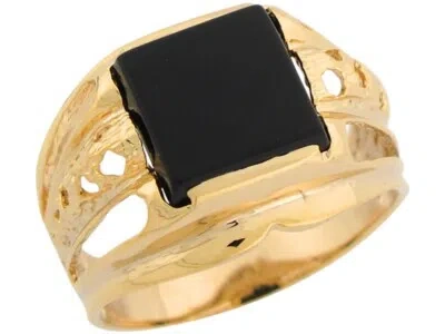 Pre-owned Amoravi 10k Or 14k Real Yellow Gold Onyx Stylish Nugget Accent Band Modern Mens Ring In Black
