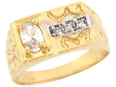 Pre-owned Amoravi 10k Or 14k Real Yellow Gold White Cz Nugget Style Band Mens Ring