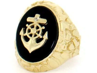 Pre-owned Amoravi 10k Or 14k Solid Gold Nugget Anchor Onyx Exra Large Mens Ring In Black