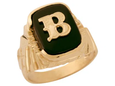 Pre-owned Amoravi 10k Or 14k Solid Gold Nugget Design Onyx Letter B Mens Initial Statement Ring In Black