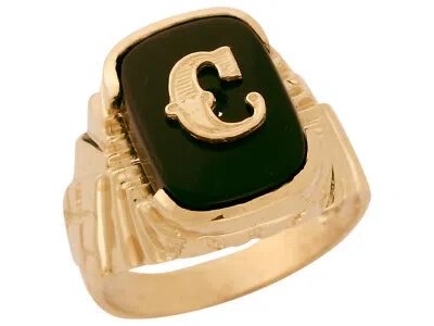 Pre-owned Amoravi 10k Or 14k Solid Gold Nugget Design Onyx Letter C Mens Initial Statement Ring In Black