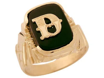 Pre-owned Amoravi 10k Or 14k Solid Gold Nugget Design Onyx Letter D Mens Initial Statement Ring In Black