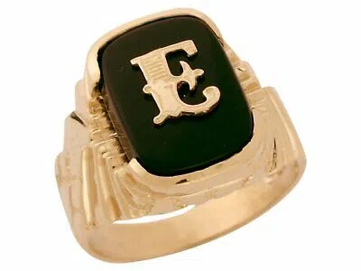 Pre-owned Amoravi 10k Or 14k Solid Gold Nugget Design Onyx Letter E Mens Initial Statement Ring In Black