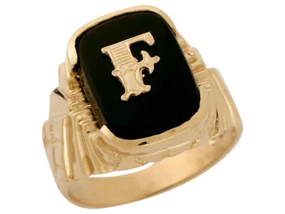 Pre-owned Amoravi 10k Or 14k Solid Gold Nugget Design Onyx Letter F Mens Initial Statement Ring In Black