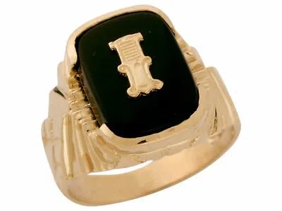 Pre-owned Amoravi 10k Or 14k Solid Gold Nugget Design Onyx Letter I Mens Initial Statement Ring In Black