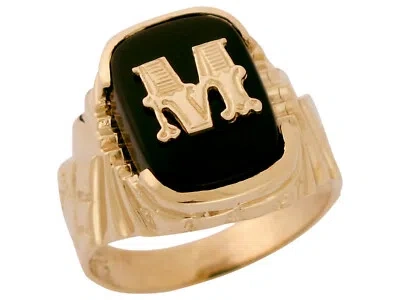 Pre-owned Amoravi 10k Or 14k Solid Gold Nugget Design Onyx Letter M Mens Initial Statement Ring In Black