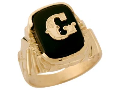 Pre-owned Amoravi 10k Or 14k Solid Gold Nugget Design Onyx Letter Mens Initial Statement Ring In Black