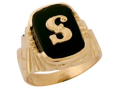 Pre-owned Amoravi 10k Or 14k Solid Gold Nugget Design Onyx Letter S Mens Initial Statement Ring In Black