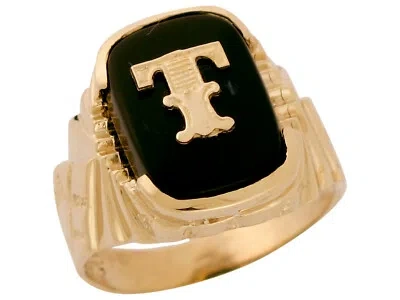Pre-owned Amoravi 10k Or 14k Solid Gold Nugget Design Onyx Letter T Mens Initial Statement Ring In Black