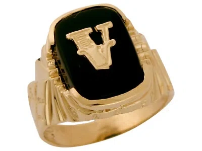 Pre-owned Amoravi 10k Or 14k Solid Gold Nugget Design Onyx Letter V Mens Initial Statement Ring In Black