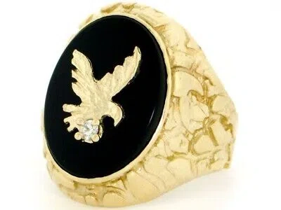 Pre-owned Amoravi 10k Or 14k Solid Gold Nugget Eagle Onyx Exra Large Mens Ring In Black