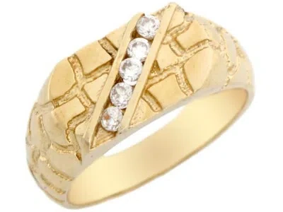 Pre-owned Amoravi 10k Or 14k Solid Gold Nugget Five 5 Stone Cz Fancy Mens Ring In White