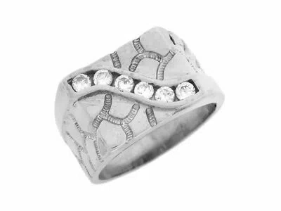 Pre-owned Amoravi 10k Or 14k Solid White Gold Nugget Cz High Polished Mens Ring