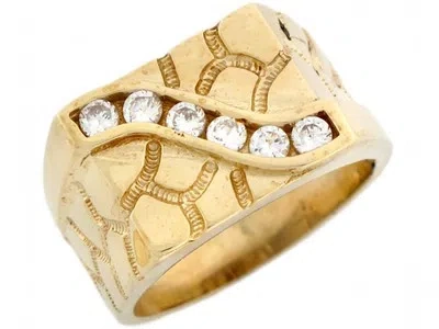 Pre-owned Amoravi 10k Or 14k Solid Yellow Gold Nugget Cz High Polished Mens Ring In White