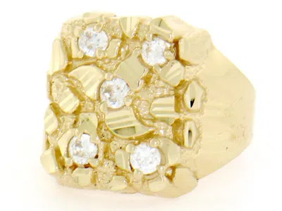 Pre-owned Amoravi 10k Or 14k Solid Yellow Gold Nugget Design Mens Cz Ring In White