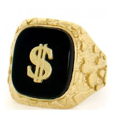 Pre-owned Amoravi 10k Or 14k Solid Yellow Gold Nugget Dollar Onyx Mens Ring In Black