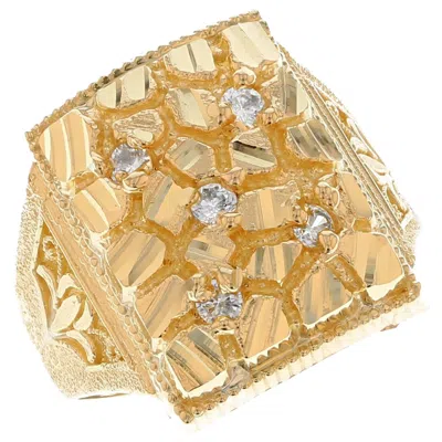 Pre-owned Amoravi 10k Or 14k Solid Yellow Gold Nugget Mens Cz Ring In White