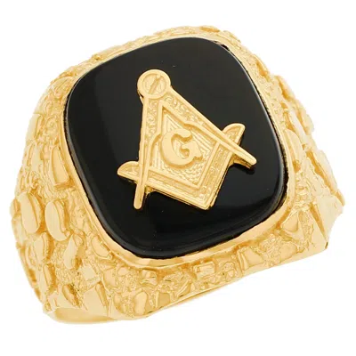 Pre-owned Amoravi 10k Or 14k Solid Yellow Gold Nugget Onyx Masonic Mens Ring In Black