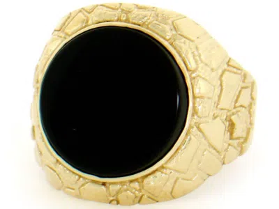 Pre-owned Amoravi 10k Or 14k Solid Yellow Gold Nugget Round Onyx Mens Ring In Black