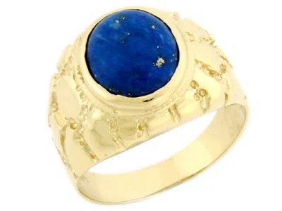 Pre-owned Amoravi 10k Or 14k Solid Yellow Gold Oval Lapis Nugget Mens Ring In Blue