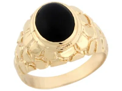 Pre-owned Amoravi 10k Or 14k Solid Yellow Gold Oval Onyx Nugget Handsome Mens Ring In Black