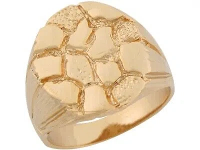 Pre-owned Amoravi 10k Or 14k Solid Yellow Gold Rounded Initial Styled Mens Nugget Ring