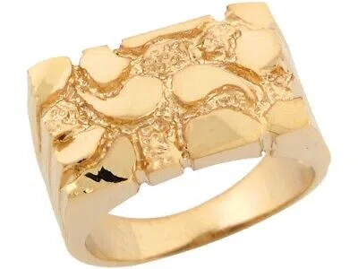 Pre-owned Amoravi 10k Or 14k Solid Yellow Gold Sparkling Rectangular Design Mens Nugget Ring