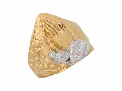 Pre-owned Amoravi 10k Or 14k Two Tone Gold Praying Hands Nugget Style Mens Religious Ring