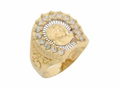 Pre-owned Amoravi 10k Or 14k Two Tone Gold White Cz Face Of Jesus Filigree Mens Nugget Ring