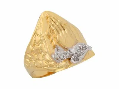 Pre-owned Amoravi 10k Or 14k Two Tone Gold White Cz Praying Hands Nugget Style Mens Religious Ring