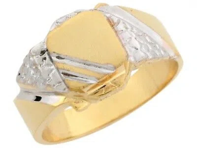 Pre-owned Amoravi 10k Or 14k Two Tone Real Gold Brash Nugget Accent Stunning Mens Signet Ring