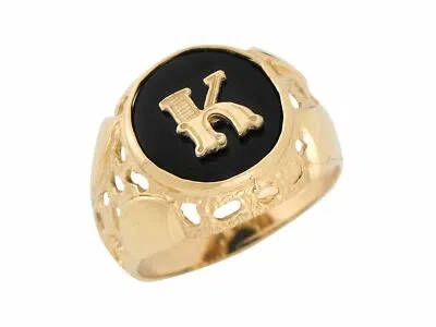 Pre-owned Amoravi 10k Or 14k Yellow Gold Bezel Set Bold Black Onyx Mens Letter K Initial Ring