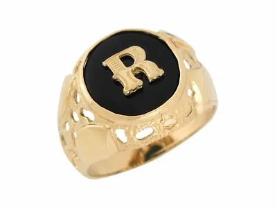 Pre-owned Amoravi 10k Or 14k Yellow Gold Bezel Set Bold Black Onyx Mens Letter R Initial Ring