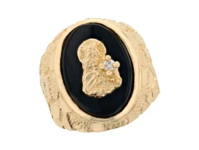 Pre-owned Amoravi 10k Or 14k Yellow Gold Large Saint Barbara Onyx Mens Gold Nugget Heavy Ring In Black