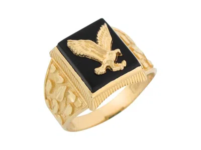 Pre-owned Amoravi 10k Or 14k Yellow Gold Onyx Flying Eagle Mens Nugget Mens Ring In Black